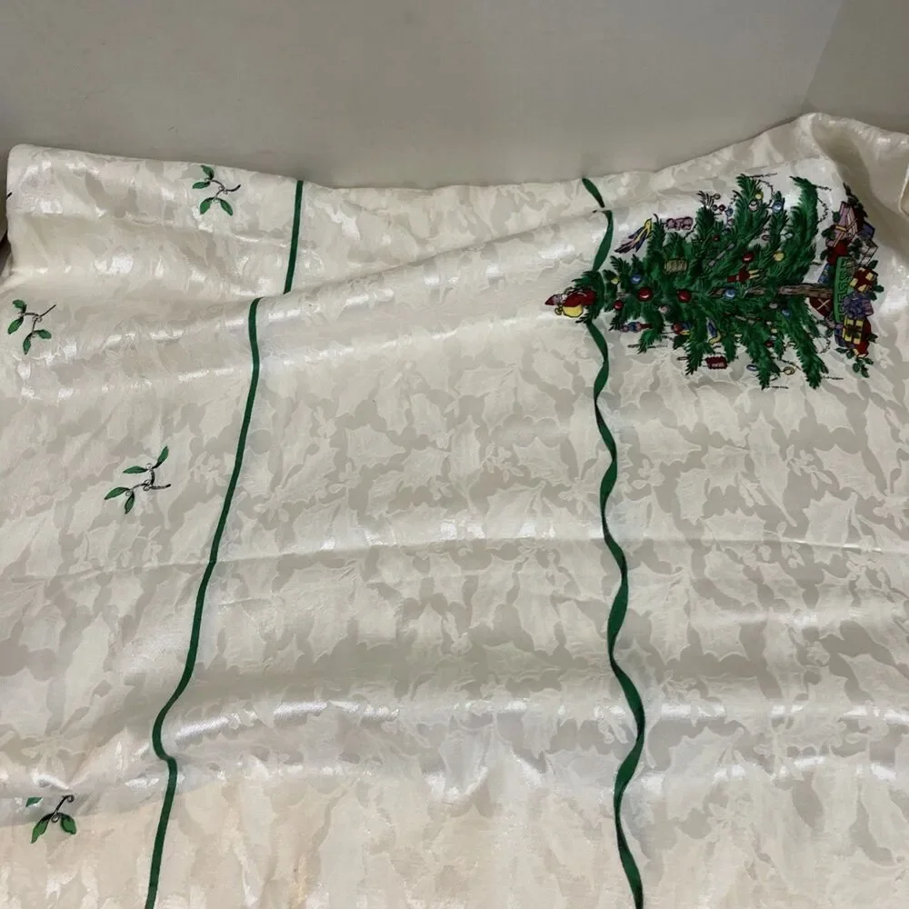 Vintage Spode Christmas Tablecloth Cloth 96”x 60” Rectangle Christmas Tree Santa